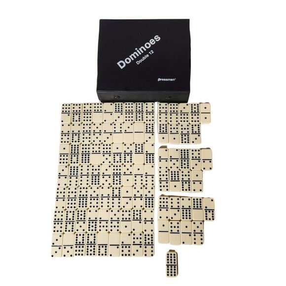 Pressman Double 12 Dominoes 91 Tiles Tournament Edition Vtg 90s Vinyl Case - Picture 1 of 12